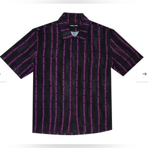 NWT Homme + Femme Striped Logo Button Down Black and Pink - Size L